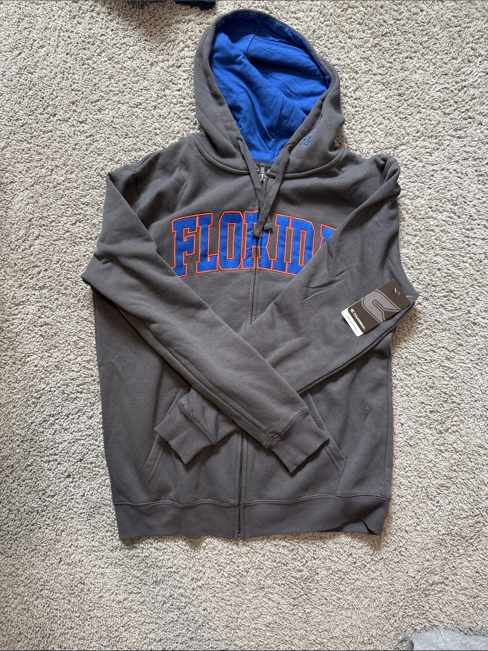Colosseum Gray Zip Hoodie with Blue Lined Hood and Florida Graphic